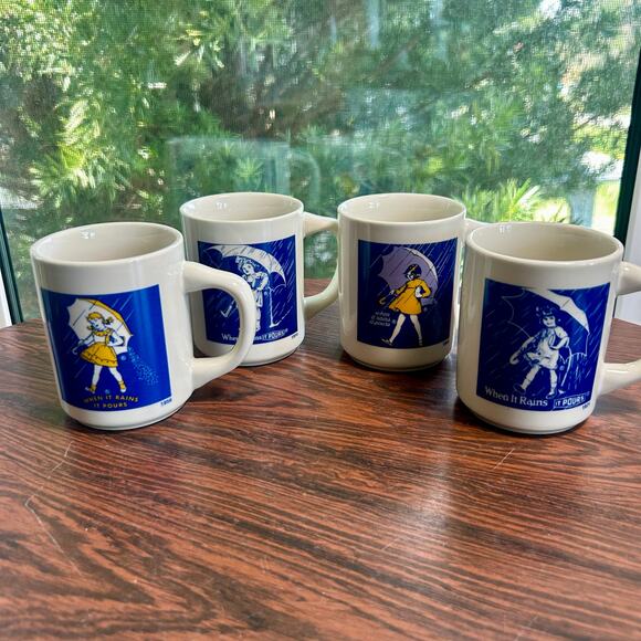 Vintage Morton Salt Mug Set of 4  When It Rains It Pours Advertising Collectible - Picture 9 of 14